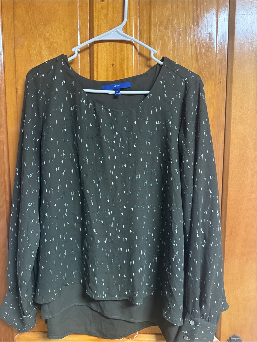 Apt. 9 Dark Olive Blouse with Mint Dot Print